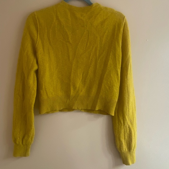 100% Cashmere Free People Mustard Button-Up Cropped Cardigan - Picture 6 of 8